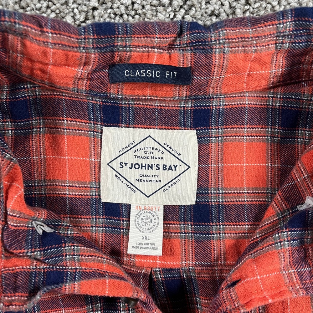 St Johns Bay Mens XXL Red Plaid Flannel Shirt Long Sleeve Cotton Classic Fit - Picture 2 of 7